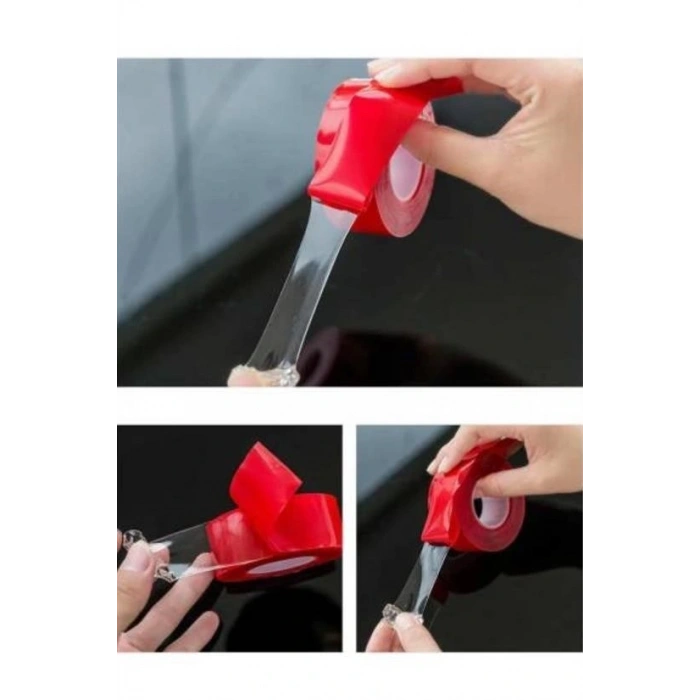 BUFFER® 2 Metre Güçlü Yapışkanlı Çift Taraflı Slikon Pratik Şeffaf Bant
