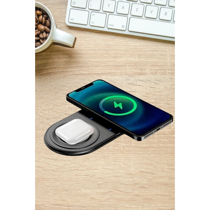 BUFFER® 2si 1arada Kablosuz Saat,Kulaklık ve Telefon Hızlı Şarj Etme Aparatı