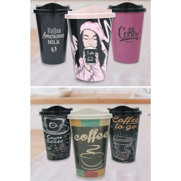 BUFFER® 3 Adet Kahve Bardağı Seti Dekoratif Plastik Kahve Muhafaza Bardağı