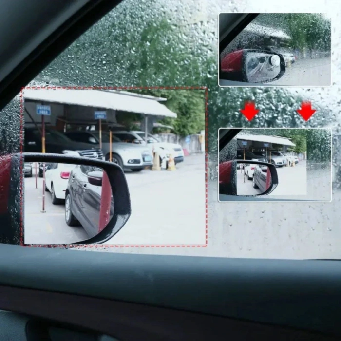 BUFFER® 4 Parça Yan Aynalar ve Yan Camlar İçin Araç Ayna Yağmur Kaydırıcı ve Cam Buğu Önleyici Film Seti