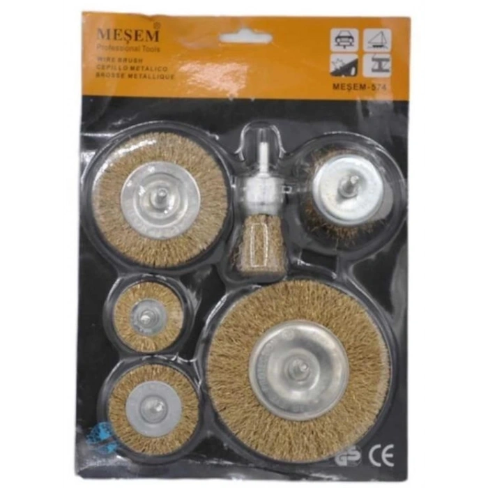 BUFFER® 6lı Pimli Tel Fırça Seti Pas Yağ Kir Boya Yapışkan Çözücü