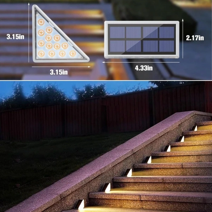 BUFFER® 8 Adet Üçgen  Güneş Enerjisi ile Şarj Olan Dış Mekan Solar Basamak Köşe Lambası