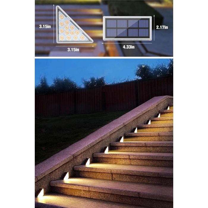 BUFFER® 8 Adet Üçgen  Güneş Enerjisi ile Şarj Olan Dış Mekan Solar Basamak Köşe Lambası