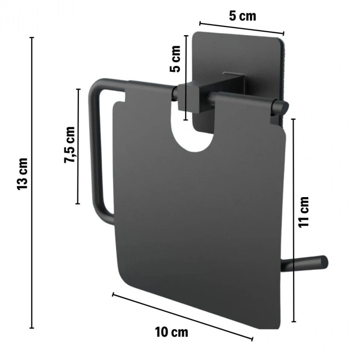 BUFFER® Kendiliğinden Yapışkanlı Siyah Paslanmaz Metal Kapaklı Tuvalet Kağıtlığı Aparatı