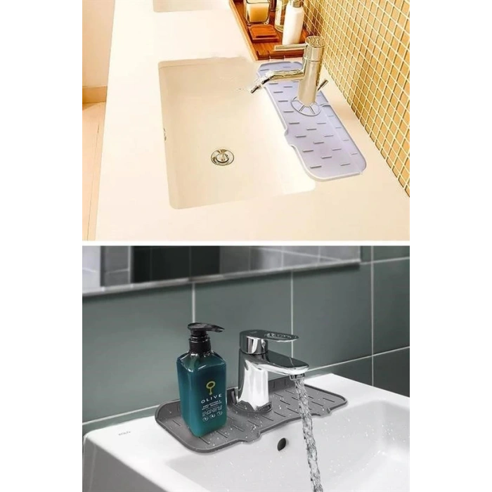 BUFFER® Lavabo İçin Silikon Esnek Mat Musluk Sapı Damlama Tutucu Raf Mutfak Tezgahı Sıçrama Koruma