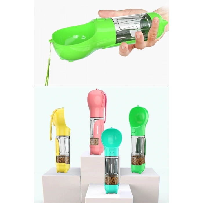 BUFFER® Taşınabilir Hazneli Mama Kaplı ,Kaka Poşetli Kedi,Köpek Suluğu-300ml