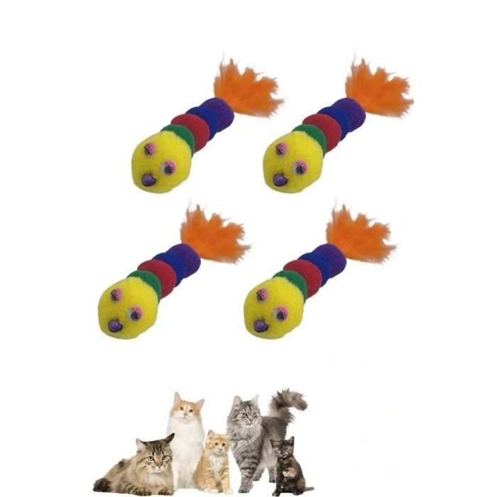 BUFFER® Yumuşacık İpli Tırtıl Şeklinde Rengarenk Sevimli Evcil Hayvan Oyuncağı