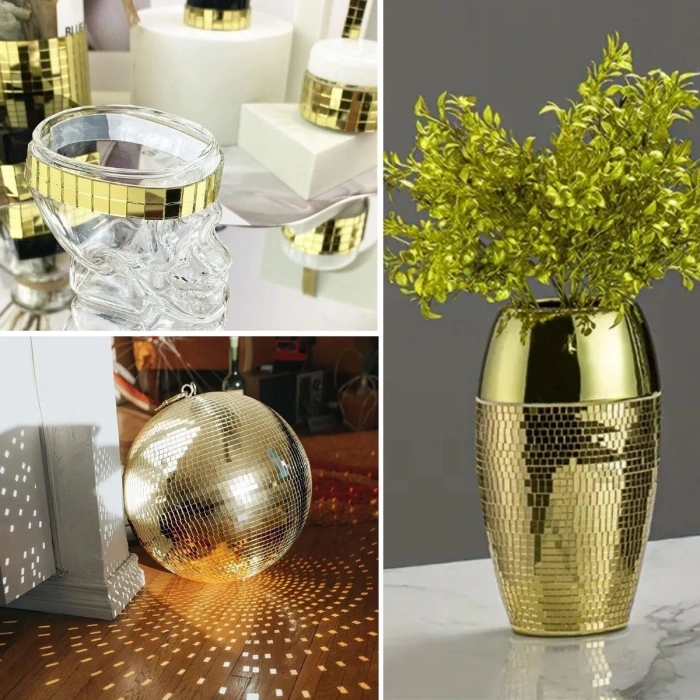 BUFFER®1 Metre Uzunluğunda Gold Renk Aynalı Mozaik Taşlı Dekor Bandı 4 cm x 1 mt