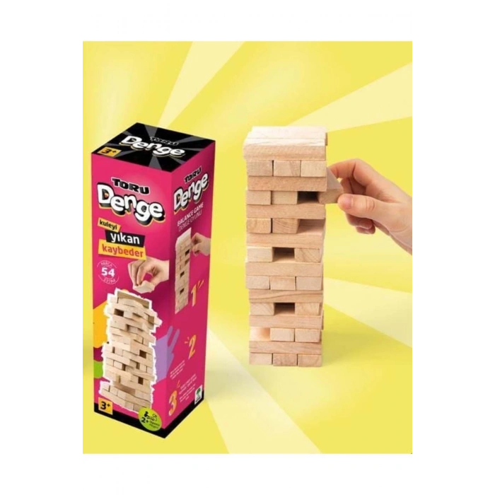 Büyük Boy Doğal Ahşap Denge Oyunu Kule Oyunu 54 Parça Ahşap Yapı Blokları Cenga