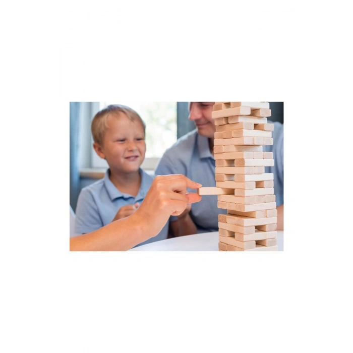 Büyük Boy Doğal Ahşap Denge Oyunu Kule Oyunu 54 Parça Ahşap Yapı Blokları Cenga