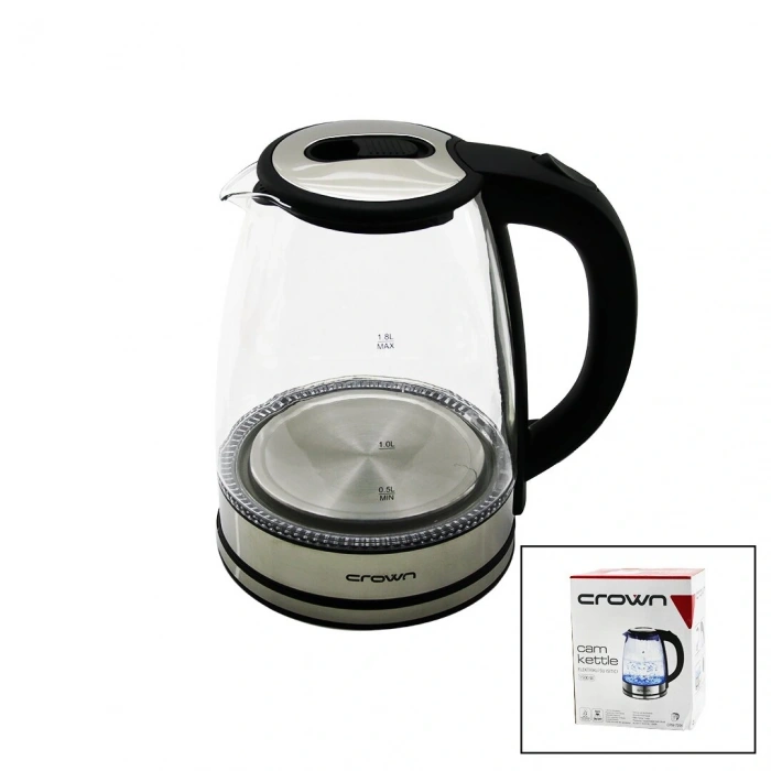 CAM - LEDLİ  KETTLE   1.8LT   1500W   ÇELİK TABAN - KROM KAPAK  360° GÖVDE   PLASTİK KULP (5047)