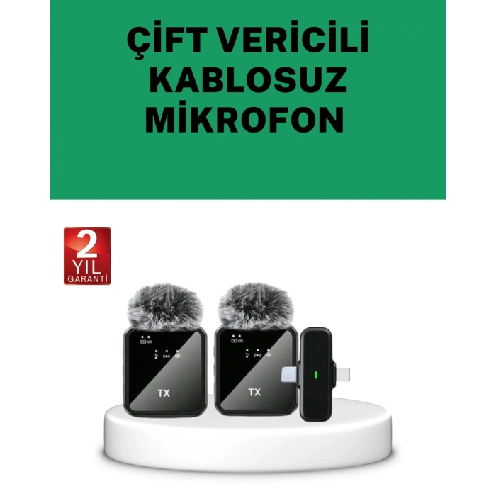 Canlı Yayın ve Video Çekimleri İçin Çiftli Kablosuz Yaka Mikrofon