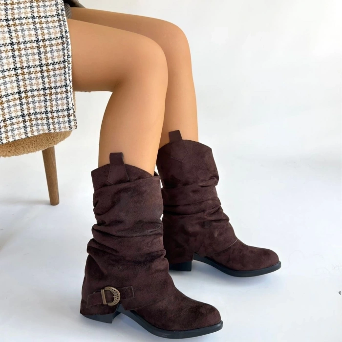 Canty Kahverengi Süet Körüklü Topuklu Çizme