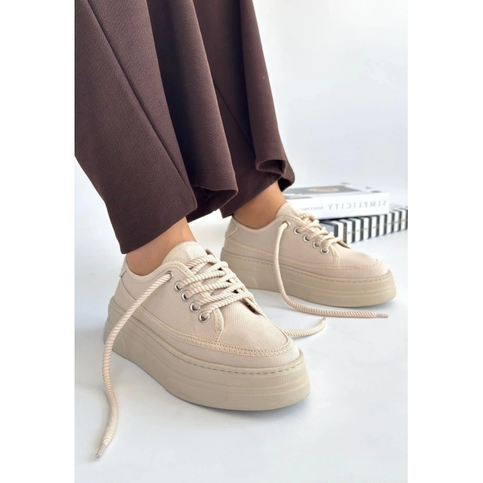 Carin Bej Keten Bağcıklı Spor Ayakkabı