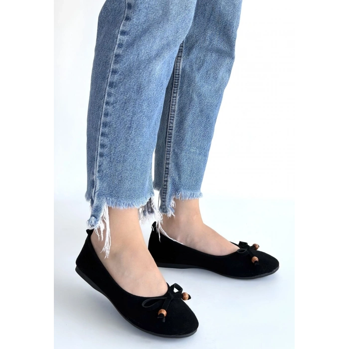 Cear Siyah Deri Tozu Süet Babet Ayakkabı