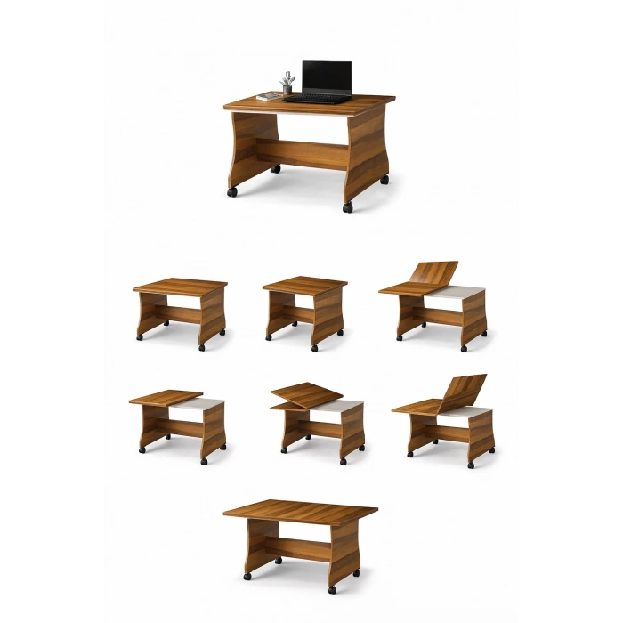 Ceviz Modüler Tekerlekli Çalışma Masası – 120x95x65 cm – Demonte