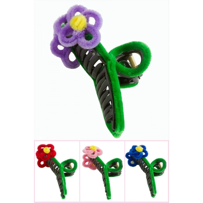 Çiçek Tüylü Mandal Toka 11 cm