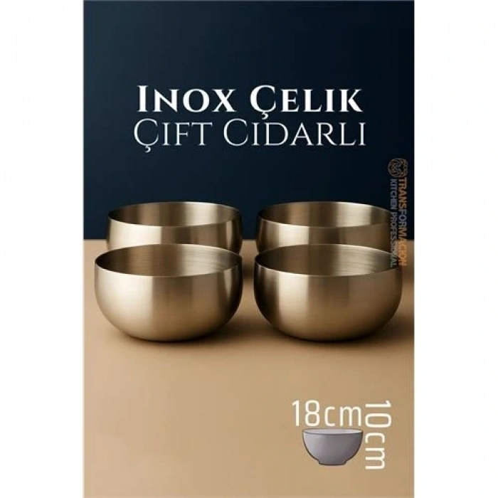 Çift Cidarlı Kase - Inox Çelik Kase  18 cm 4 LÜ SET