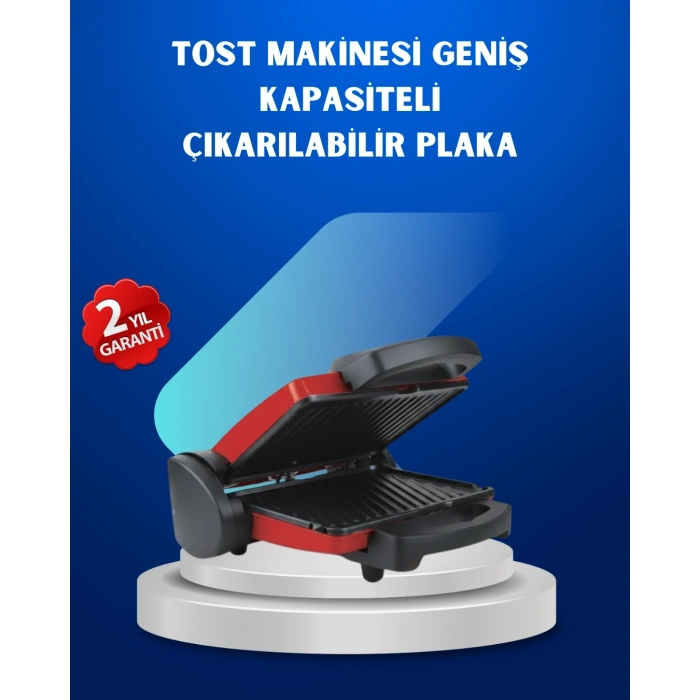 Çıkarılabilir Plakalı 2000W Tost Makinesi – Termostatlı, Kolay Temizlenir