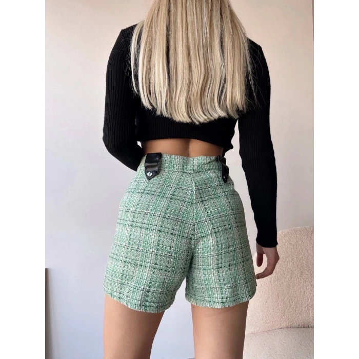 Çıtçıtlı siyah köprü tüvit şort yeşil