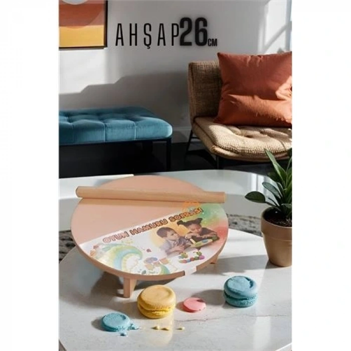Çocuk 26 cm Ahşap Hamur Açma Masası Mini Oklava ile Oyun Hamuru Tahtası