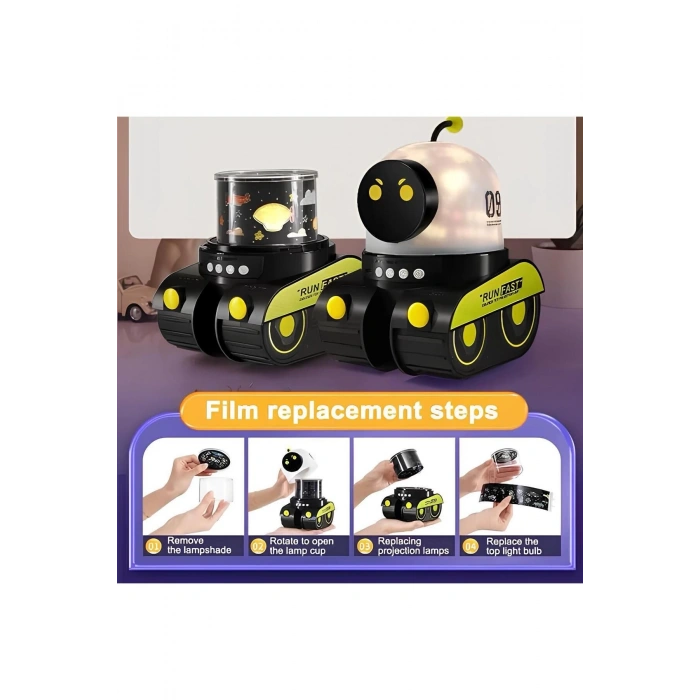 ÇOCUKLAR İÇİN EĞİTİCİ VE EĞLENCELİ ROBOT TEMALI PROJEKTÖR GECE LAMBASI