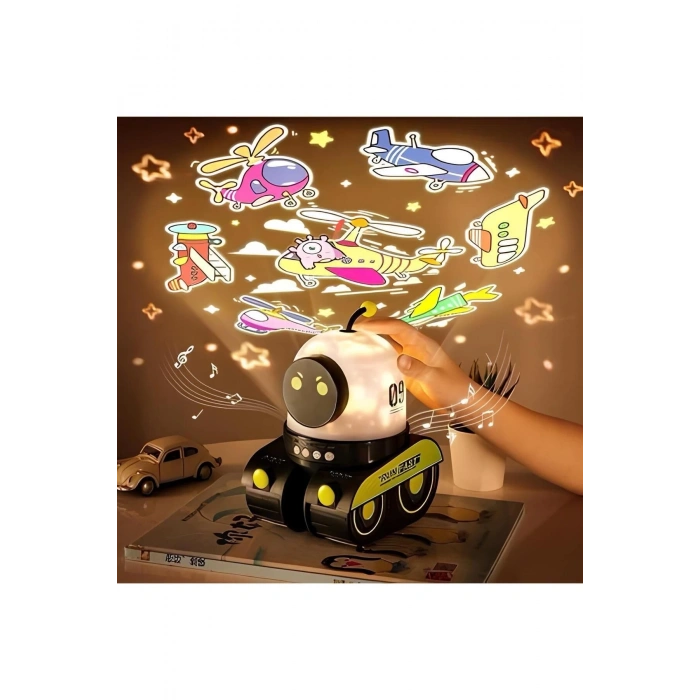 ÇOCUKLAR İÇİN EĞİTİCİ VE EĞLENCELİ ROBOT TEMALI PROJEKTÖR GECE LAMBASI