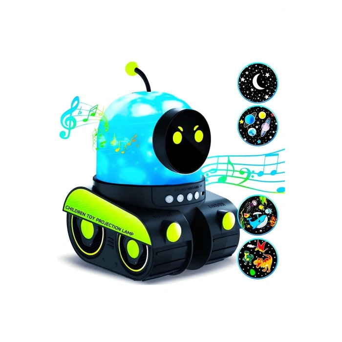 ÇOCUKLAR İÇİN EĞİTİCİ VE EĞLENCELİ ROBOT TEMALI PROJEKTÖR GECE LAMBASI
