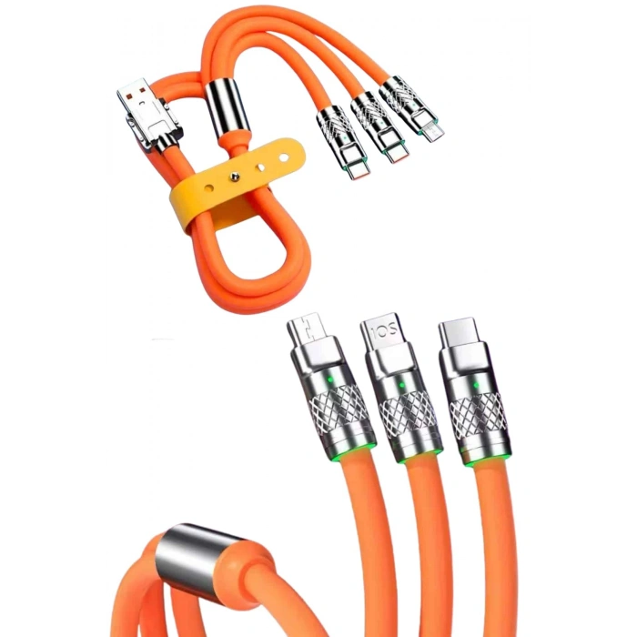 Çoklu Şarj Kablosu USB Type-C İOS Uyumlu 120W Hızlı Şarj Kablosu