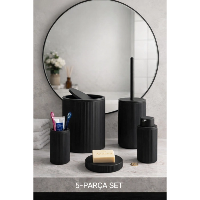 Çöp Kovası, Tuvalet Fırçası, Sabunluk 5 Parça Banyo Seti
