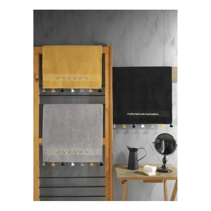 Cotton Box Fit V4 50x90 3lü Havlu Seti Siyah/Hardal/Gri