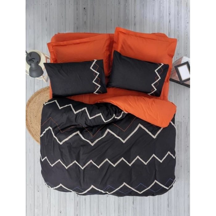 Cotton Box Puf Nakışlı Ranforce Çift Kişilik Nevresim Takımı Mirely Siyah Kiremit