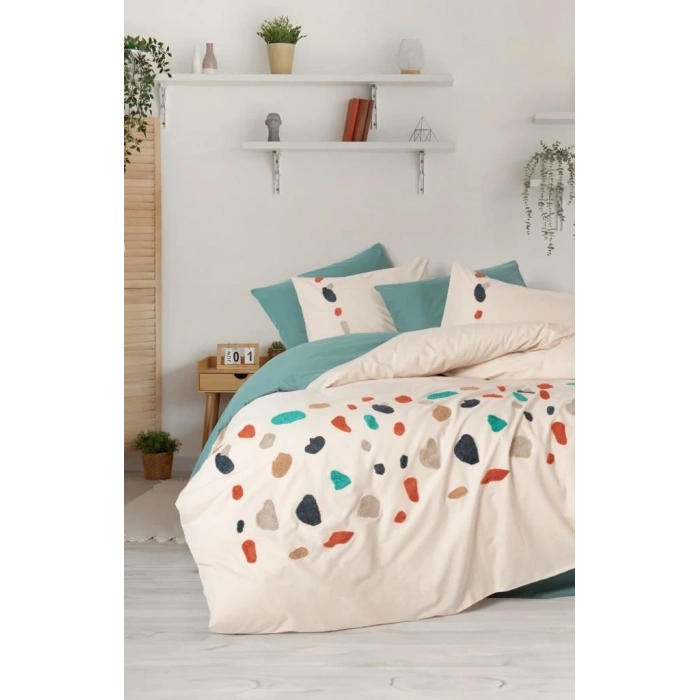 Cotton Box Puff Nakışlı Ranforce Çift Kişilik Nevresim Takımı Gaja Mint