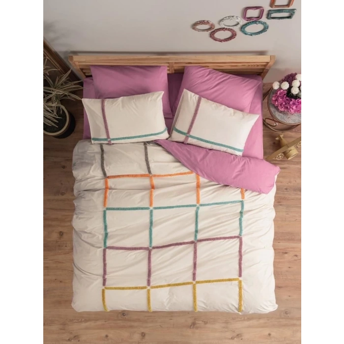 Cotton Box Puff Nakışlı Ranforce Çift Kişilik Nevresim Takımı İnsula Gülkurusu