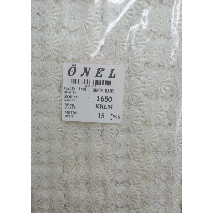 Dantel Polyester Güpür Bant Krem 15 Metre En 6 cm ON-1650-KR