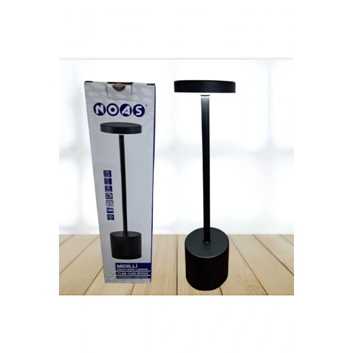 Dekoratif Şarjlı Dokunmatik Led Masa Lambası Gece Lambası Siyah Renk