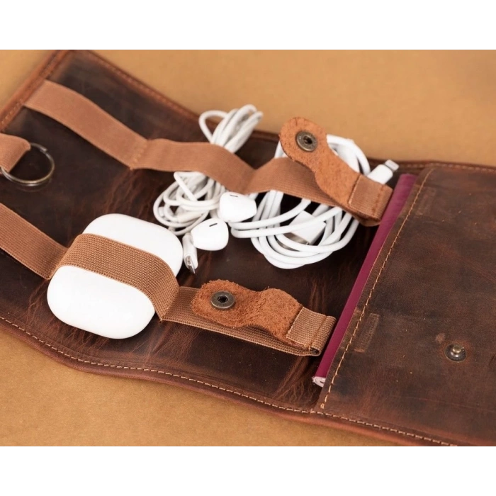 Deri Kablo Aksesuar Taşıma Çantası G2 Antik Kahve