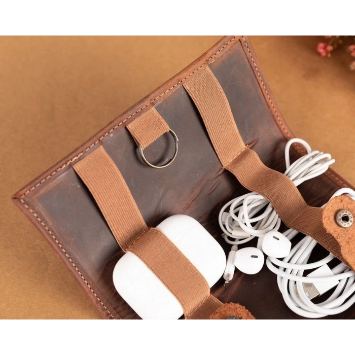 Deri Kablo Aksesuar Taşıma Çantası G2 Antik Kahve