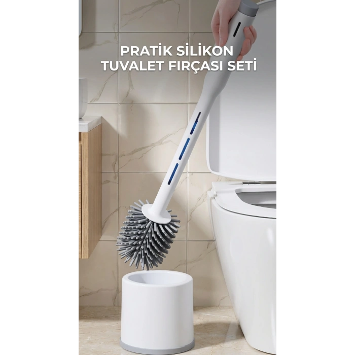 Deterjan Hazneli Silikon Tuvalet Fırçası Temizlik Seti