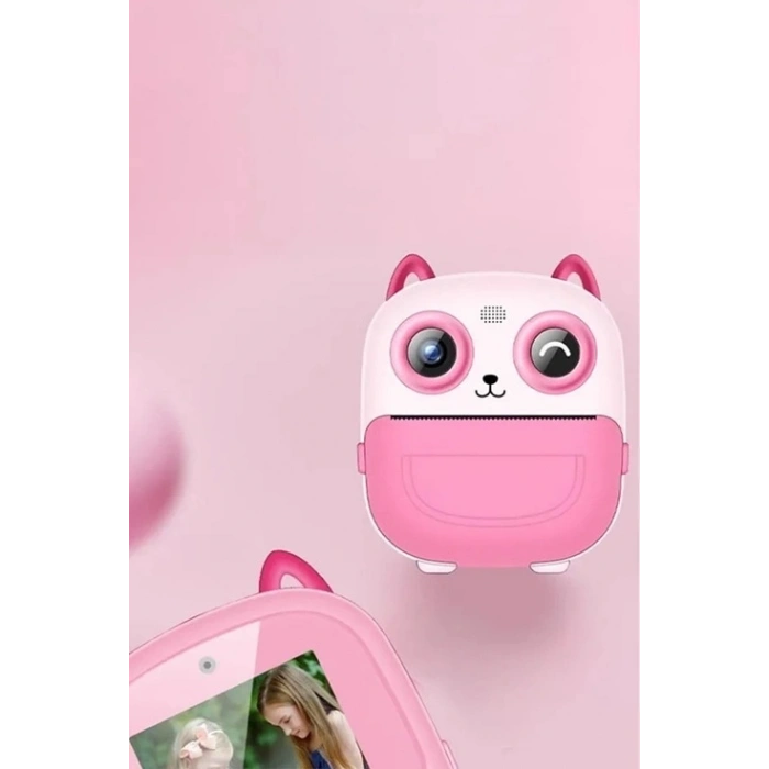 Dijital Video Fotoğraf App Destekli Çocuk Kamerası Termal Resim Kağıt Baskılı Yazıcı Pembe