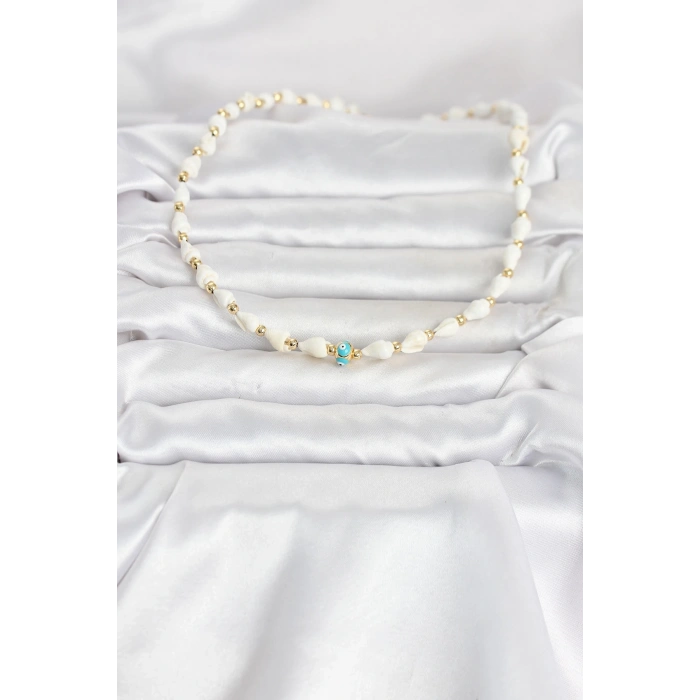 Doğal Deniz Kabuğu Dizili Nazar Model Kolye