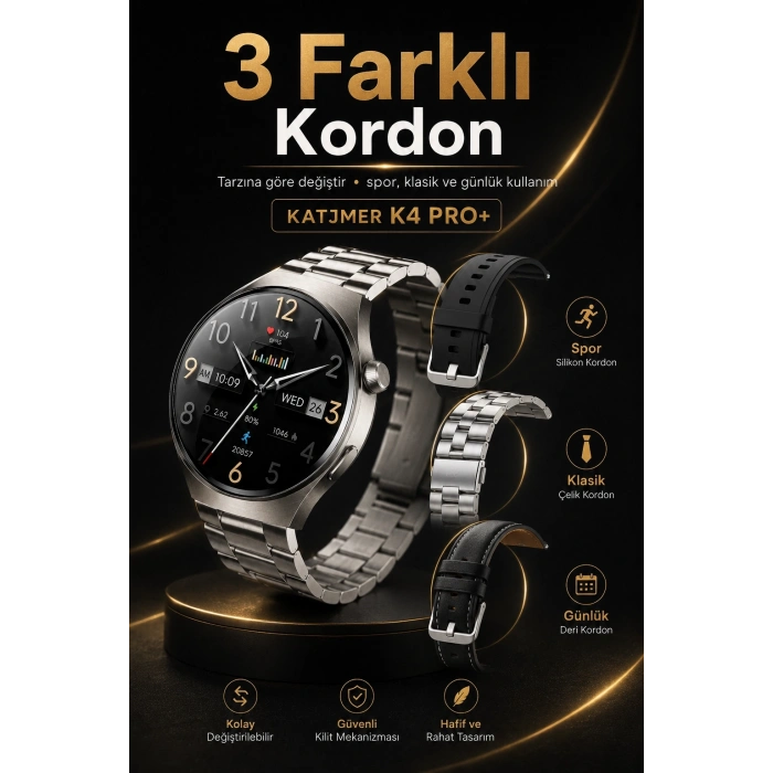 Dokunmatik AMOLED Ekranlı Akıllı Saat Çelik Kordon Ve Ek Kayışlı Şık Tasarım