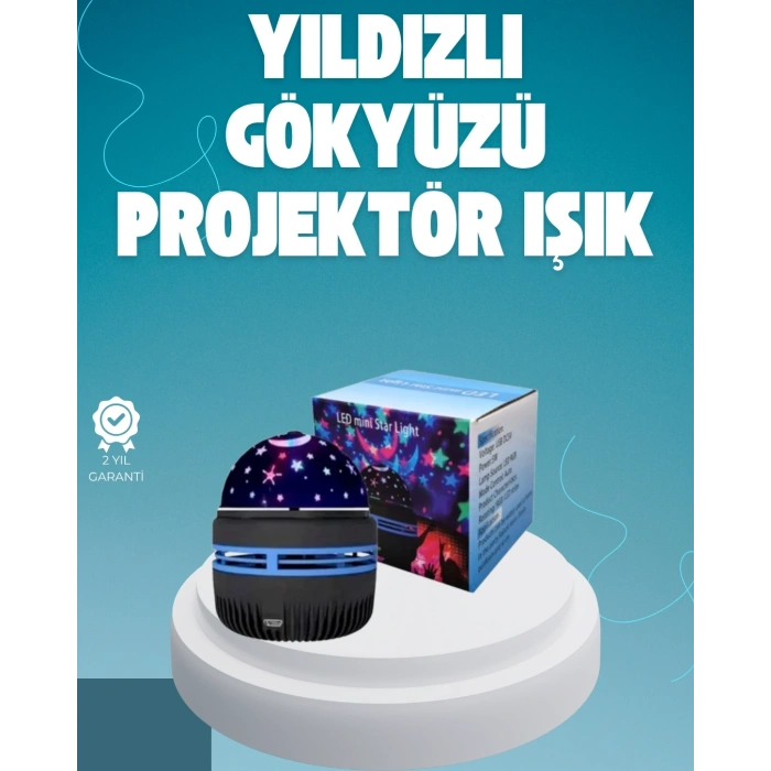 Döner Galaxy Projektör Gece Lambası – Ay ve Yıldız Işıklı Atmosfer Lamba, USB Bağlantılı