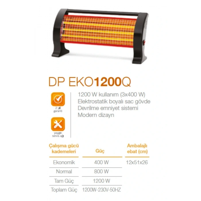 Dp-1200q 1200 W Elektrikli Quartz Isıtıcı