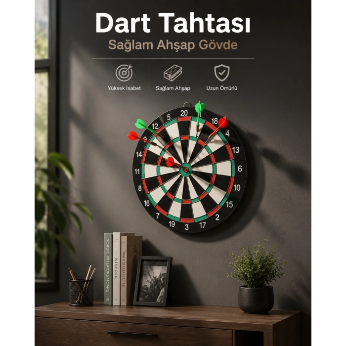 Duvara Monte Sağlam Ahşap Gövdeli Dart Tahtası Ev ve Oyun Alanları İçin 17 İnç