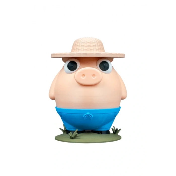 Eco Lounge Çiftçi Domuz Kumbara 18 cm – Hareketli Para Alma Dekor 3D Baskı