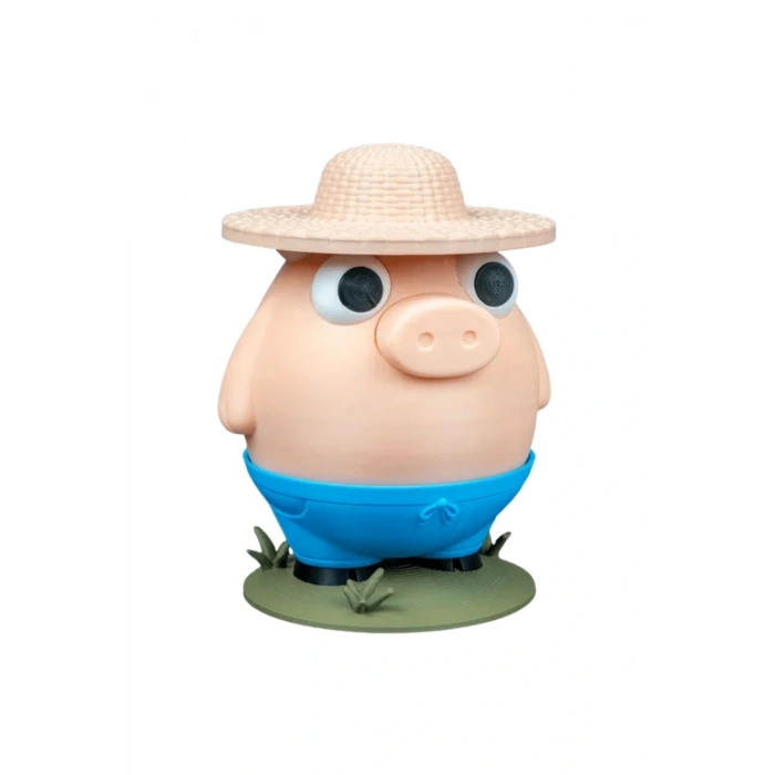 Eco Lounge Çiftçi Domuz Kumbara 18 cm – Hareketli Para Alma Dekor 3D Baskı
