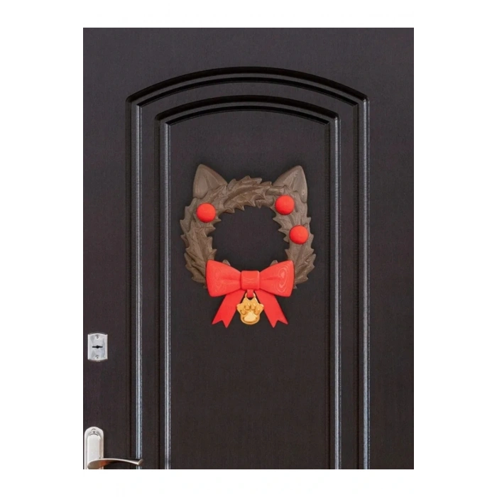 Eco Lounge Kedi Temalı Kapı Süsü 21 cm – Ahşap Dokulu Yılbaşı Dekoru