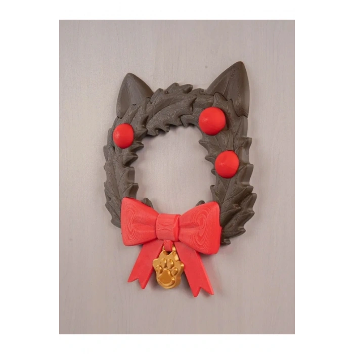 Eco Lounge Kedi Temalı Kapı Süsü 21 cm – Ahşap Dokulu Yılbaşı Dekoru