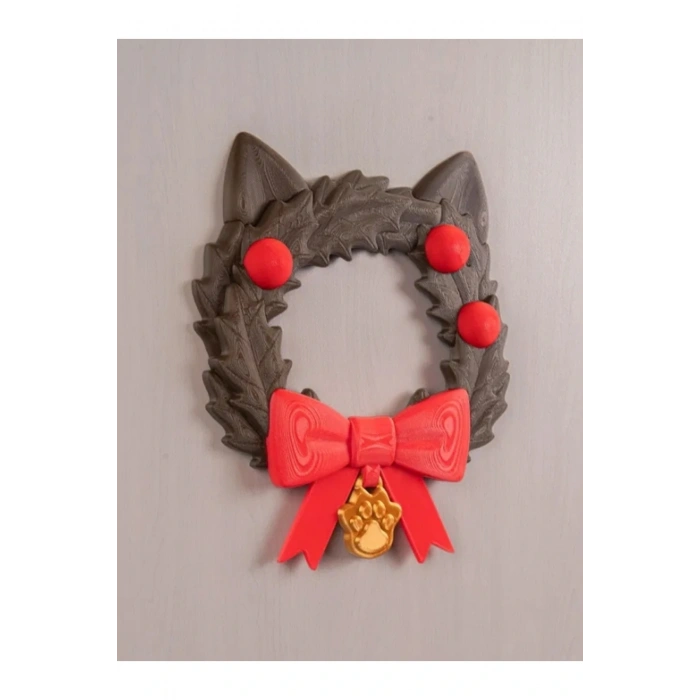 Eco Lounge Kedi Temalı Kapı Süsü 21 cm – Ahşap Dokulu Yılbaşı Dekoru